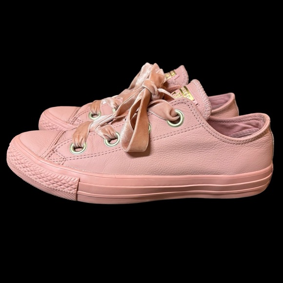 CONVERSE ALL STAR LowTop Antique Rose Leather Velvet Wide Lace Sneaker Gold Trim - Picture 6 of 15